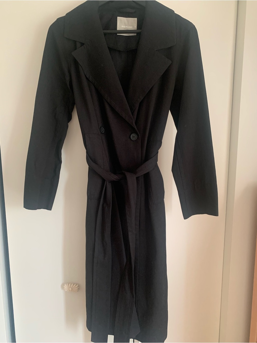 Everlane Drapey Black Long Trench Coat with Belt